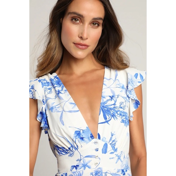 NWT Lulu’s Botanical Bliss White Floral Print Flutter Sleeve Maxi Dress XL - Picture 5 of 15